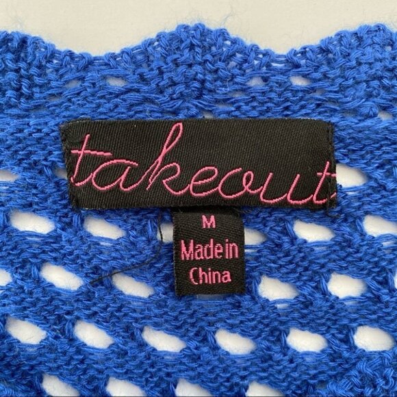 Open knit sweater with bat  wing sleeves, crochet knit - Picture 5 of 6